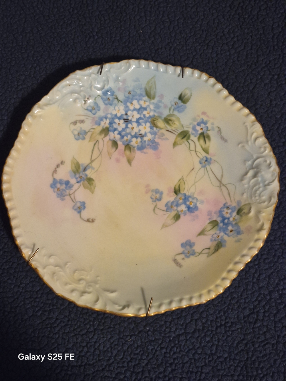 Antique T&V Limoges France Plate Hand Painted Forget Me Nots Signed M W Poole